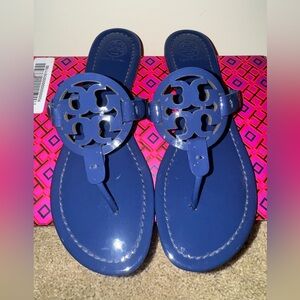 Tory Burch Miller Patent Leather Blue Sandals (Price firm)